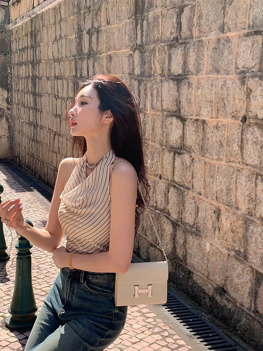 

Женская шифоновая майка Achi ort Svel, модная повседневная полосатая безрукавка из полиэстера, приталенная, весна-лето