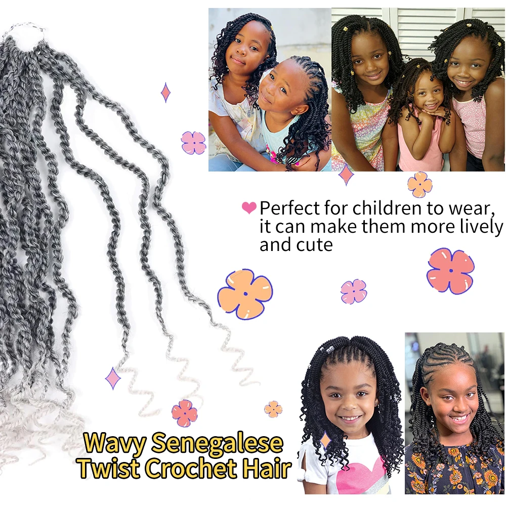 شعر كروشيه سنغالي مموج، ضفائر كروشيه قصيرة ملتوية مسبقًا مع أطراف مجعدة صناعية #5
