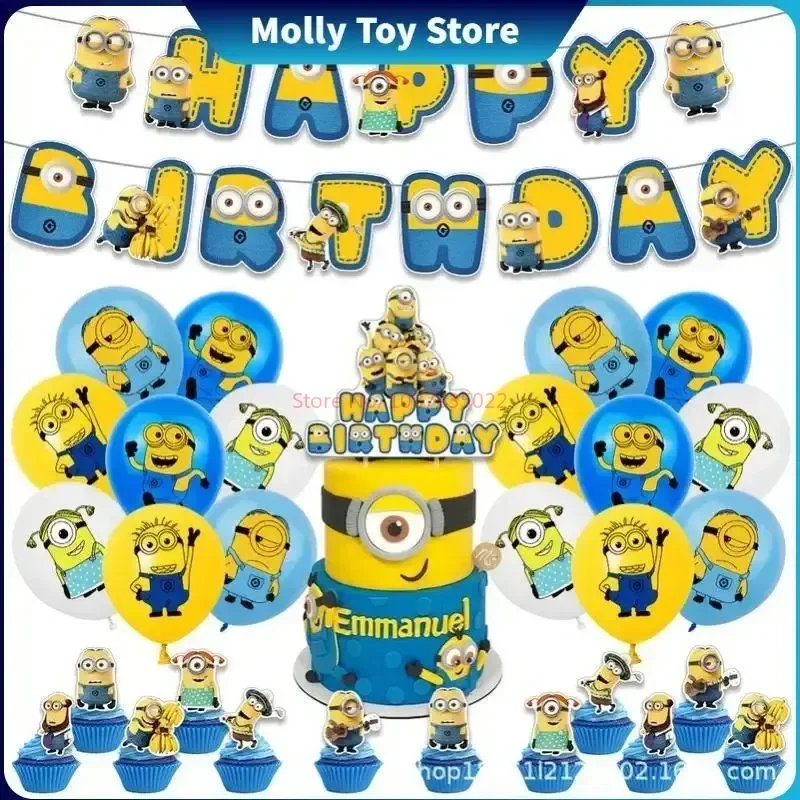 

2024 New Minions Themed Children'S Birthday Party Decoration One-Time Flag-Raising Balloon Background Set Program Decoration