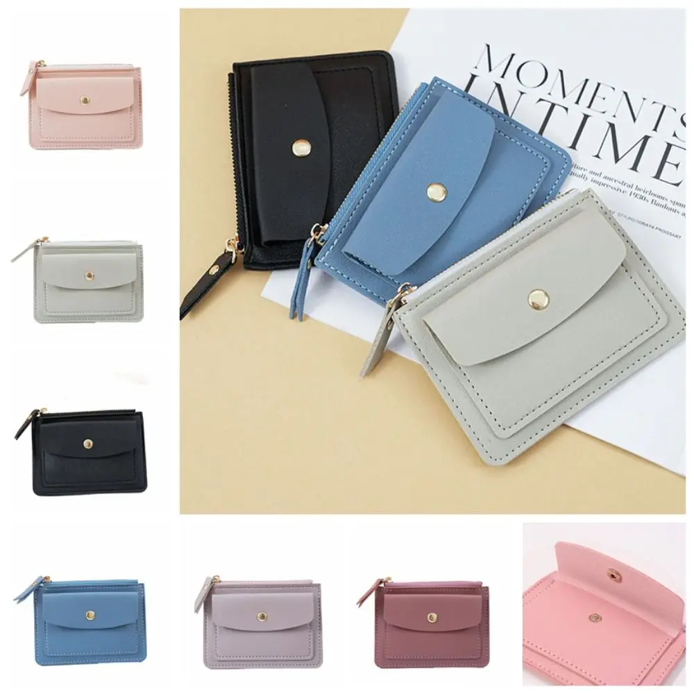 

Simple Multifunctional Leather Coin Purse Square Zipper Hasp Wallet Small ID Card Case Short Credit Card Holder Girls