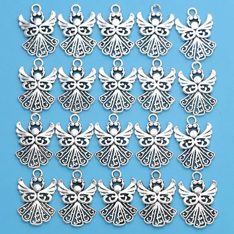 20Pcs Silver Plated Angel Fairy Charms Pendants For Bracelet Jewelry Making DIY Handmade Craft 21x1 4mm