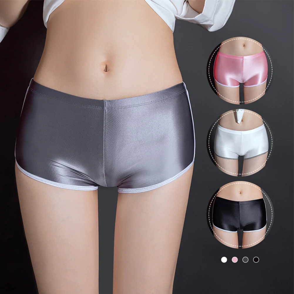 Sexy Lingerie Woman Body Oil Shiny Glossy Safety Short Pants Underwear Elastic Stretch Smooth Shorts Panties For Ladies