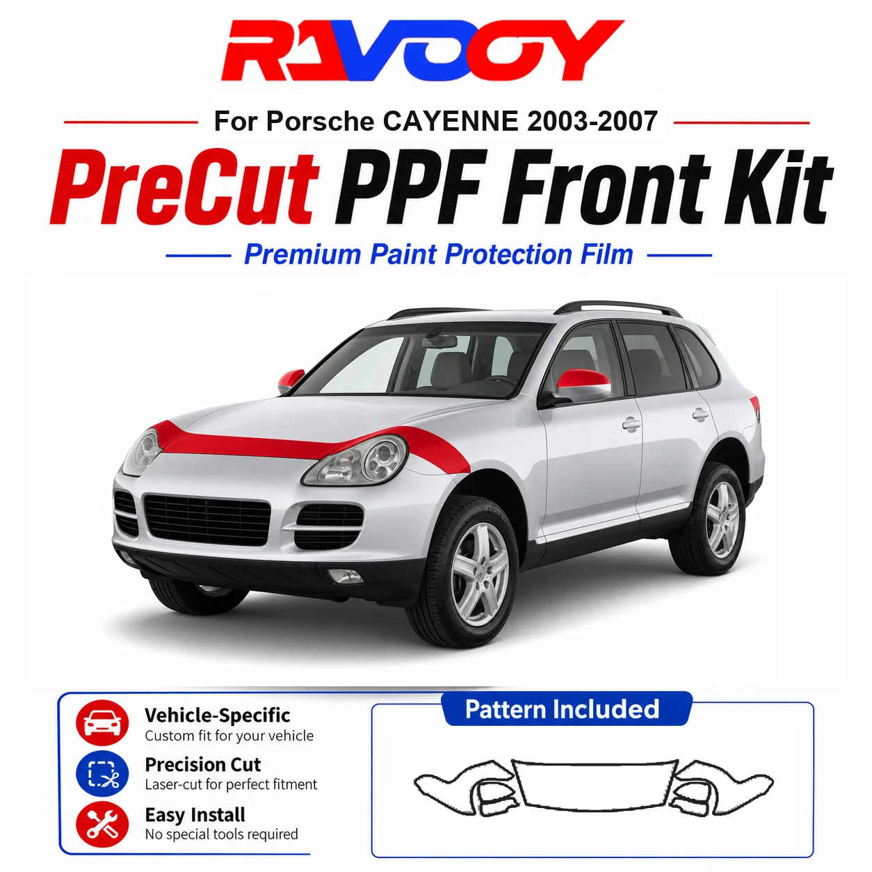 

8.5mil TPU Precut PPF Kit For Porsche CAYENNE 2003-2007 - Hood, Fenders & Mirror Set - Self-Healing Clear Bra Film