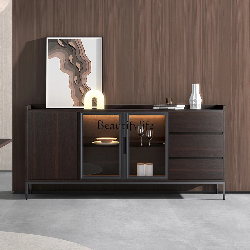 Italian light luxury dining side cabinet integrated against the wall ultra-thin glass storage cabinet