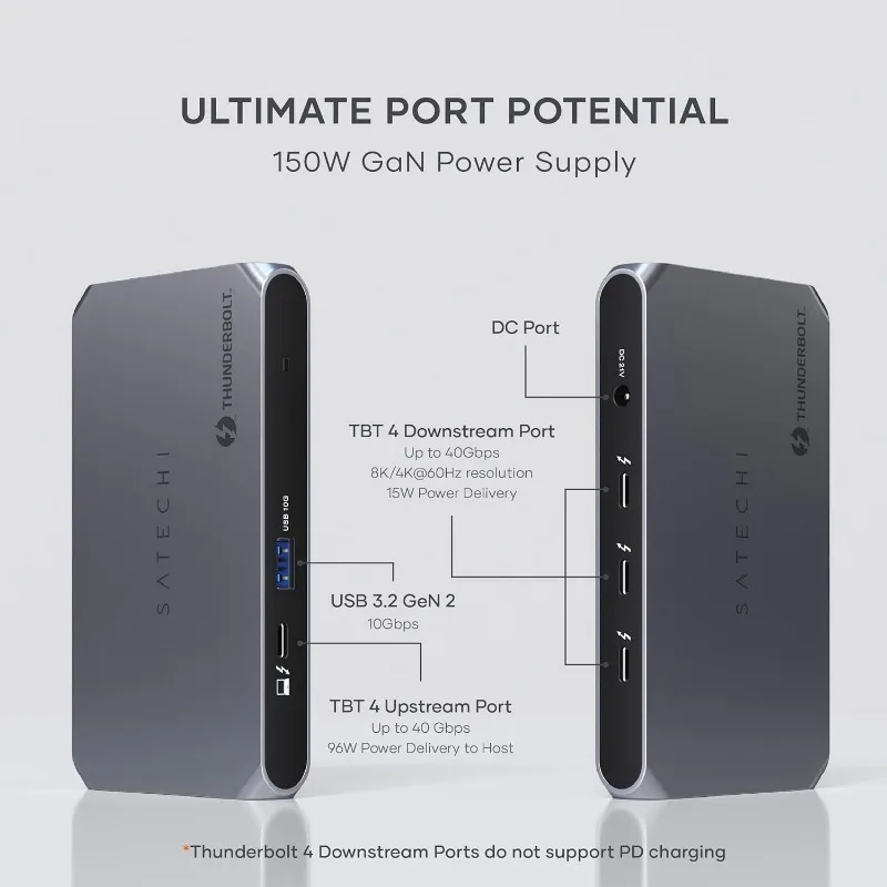 Thunderbolt 4 Hub Slim Pro, USB C 96W Charging, Single 8K or Dual 4K Display, 4 Thunderbolt 4 Ports, USB 3.2 Gen2