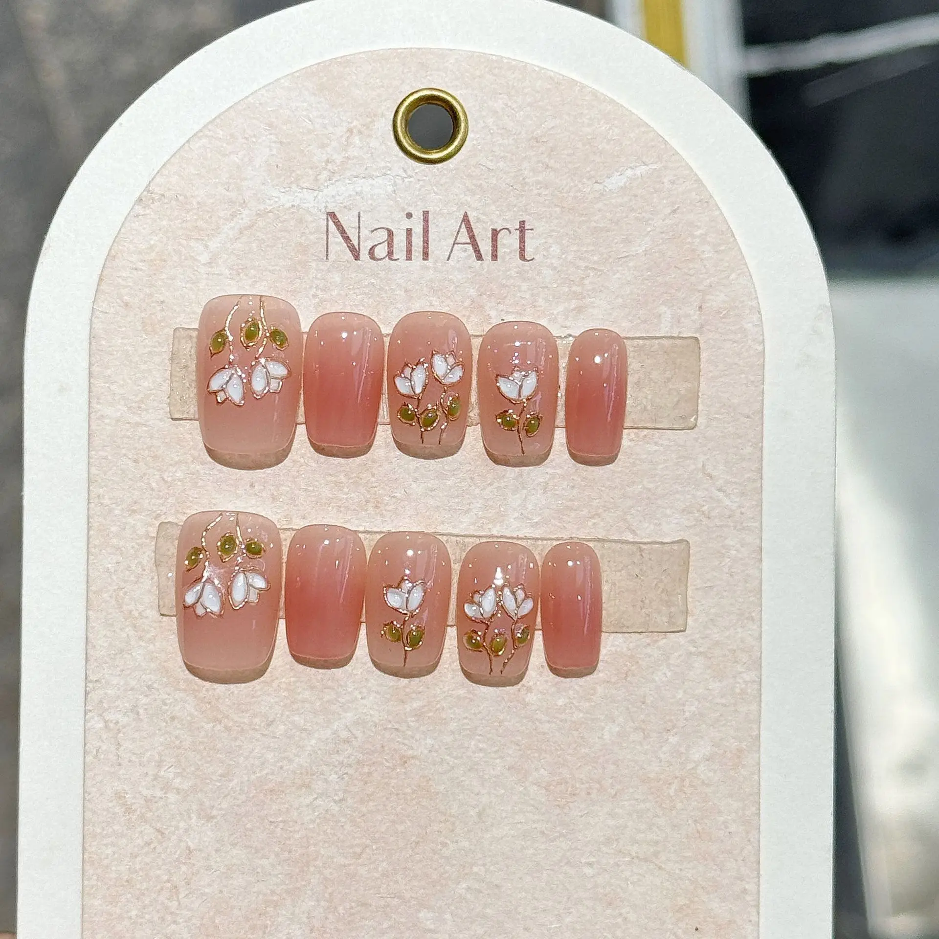 10pc Cute Sweet Short Square Press on Nails Mini Flowers Butterfly False Nails Full Over Gradient Pink Fake Nails Tip for Girls