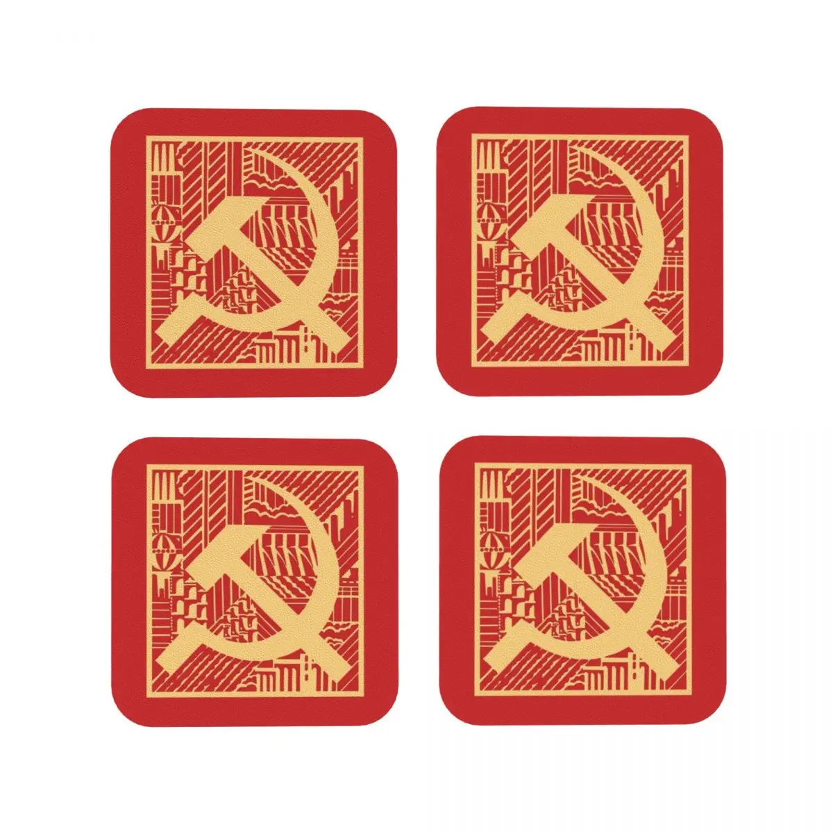 CCCP Star-Soviet-Union USSR Coasters Kitchen Placemats Waterproof Insulation Cup Coffee Mats For Decor Tableware Pads Set of 4