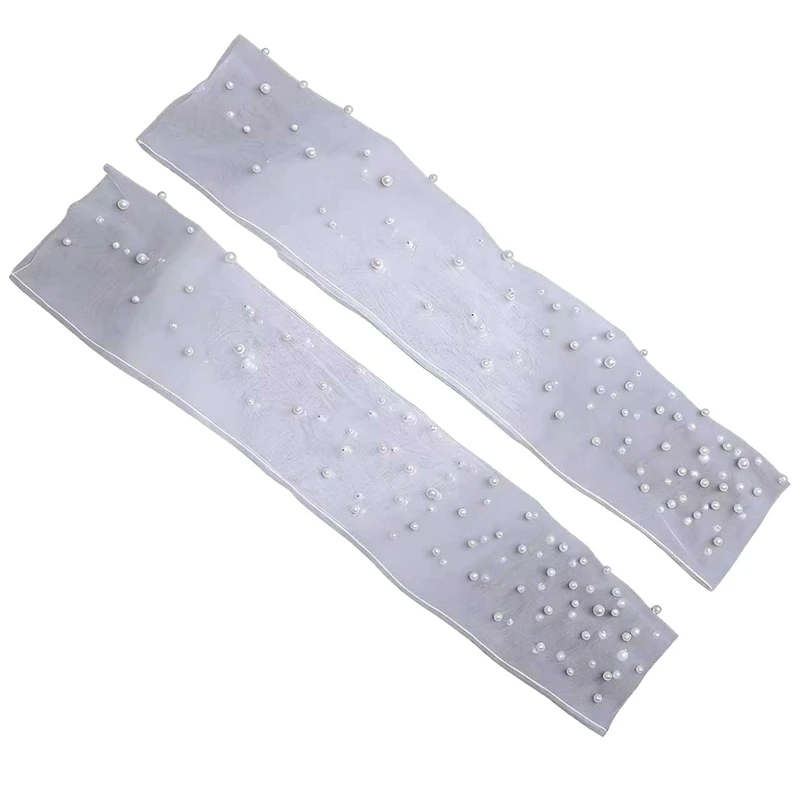 Elegant Fairy Bridal Fingerless Pearl Tulle Gloves Wedding Removable Sheer Mesh Arm Sleeves Party Styling Accessories