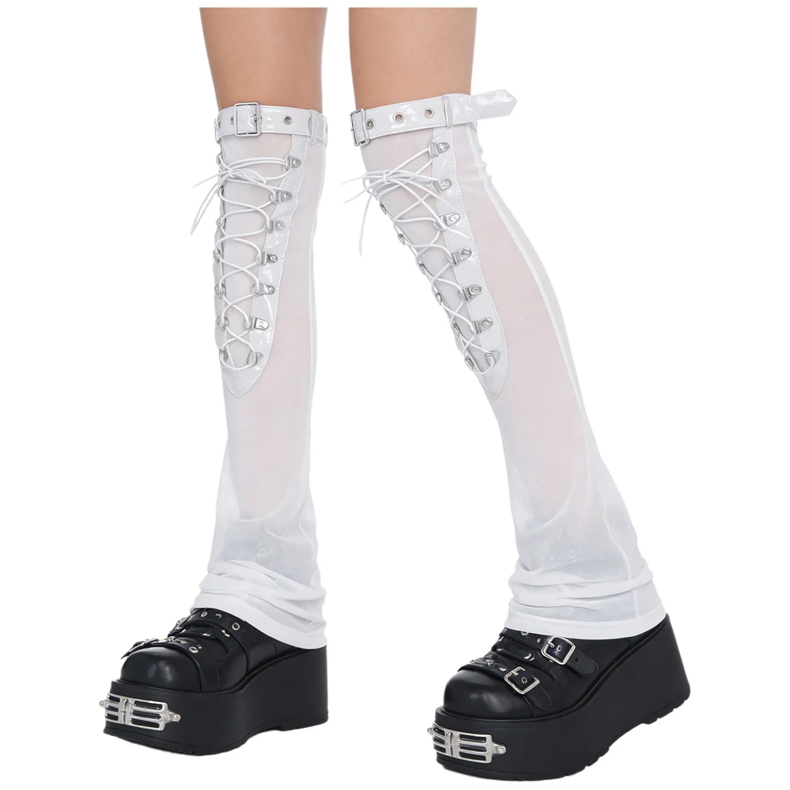 

Женские готические гетры в стиле японской Лолиты Y2K, панк-чулки, глянцевые из ПУ, прозрачные сетчатые, с металлическими пряжками, аксессуары для костюмов