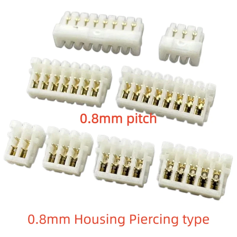 10 Stück 0,8 mm Rastermaß Kabelbaum-Gummigehäuse, durchstechbare 0,8-Steckverbinder, Pin-Stecker, Buchsen, Kabelstecker