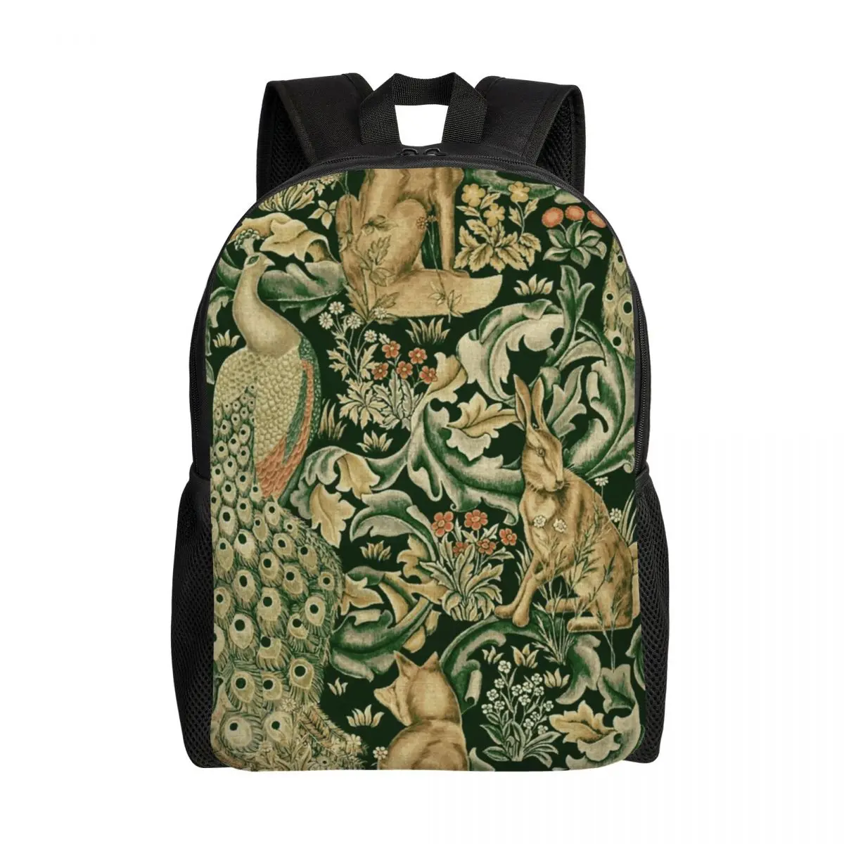 

Peacocks And Fox By William Morris Laptop Backpack Bookbag for College School Students Forest Animals Textile Pattern Bag