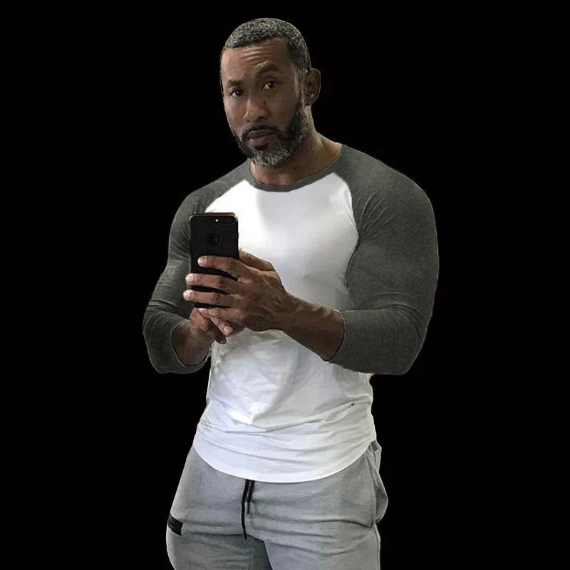 

Autumn Mens Three Quarter Sleeve Running T-shirts Spring Cotton Patchwork Silm Fit Fitness T Shirt Sports Tshirt Gym Clothing