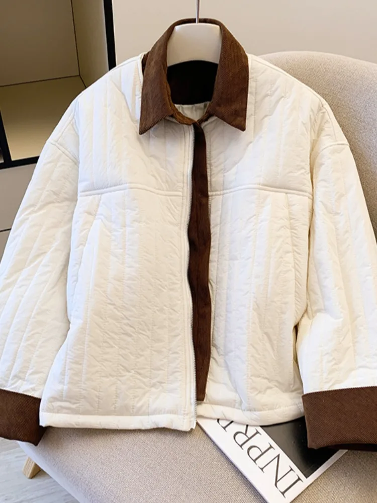 Thiened القطن Jaet المرأة عارضة Sle سستة طوق المرقعة ملابس خارجية الخريف الشتاء فضفاضة تناسب الدافئة أعلى