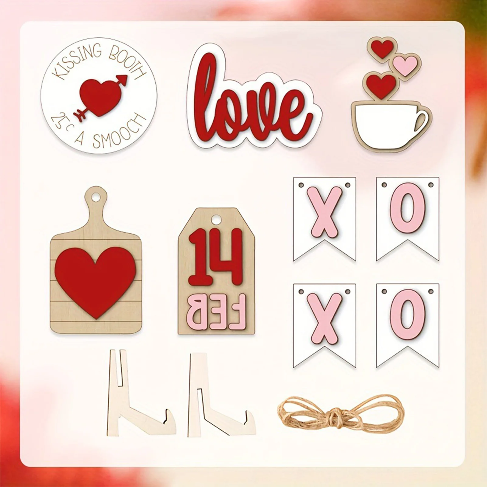 Valentines Wooden Signs Tray Set with Quality Material and Craftsmanship Ornament Suitable for Entryway Cabinet Counter