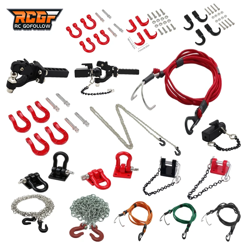 

RCGOFOLLOW 1/10 Metal Tow Hook Trailer Rope Chain Trailer shackle for RC Crawler Car Axial SCX10 Traxxas TRX4 Tamiya CC01