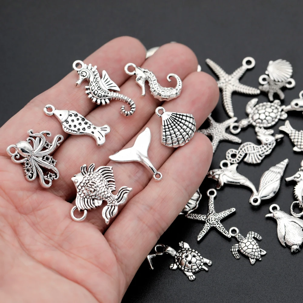 30 Stück gemischte Metall-Muschel-Anhänger mit Oktopus-Motiv, handgefertigte DIY-Armband-Anhänger, Halsketten-Schmuckherstellungszubehör