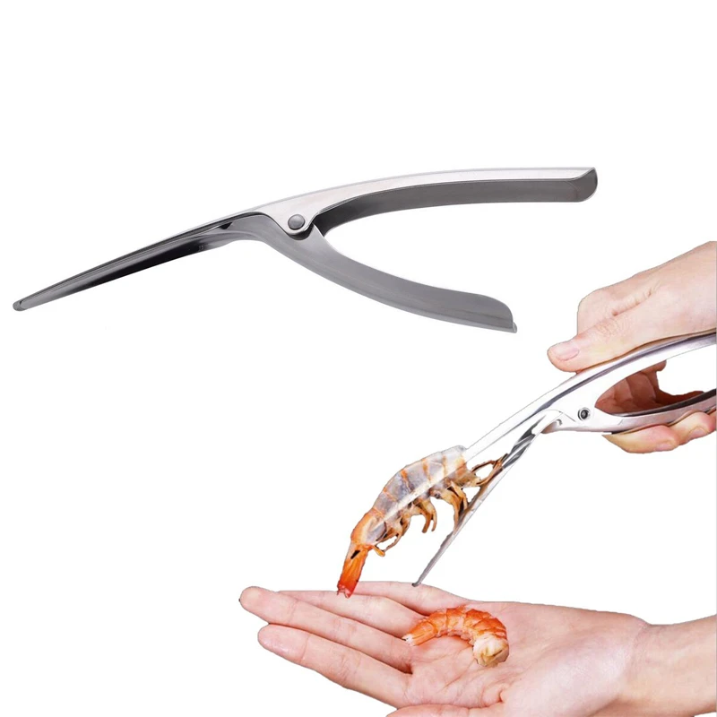LMETJMA Garnelen Schäler Edelstahl Garnelen Schäler Garnelen Peeling Deveiner Meeresfrüchte Shell Garnelen Garnelen Gebogene Schäler KC0037