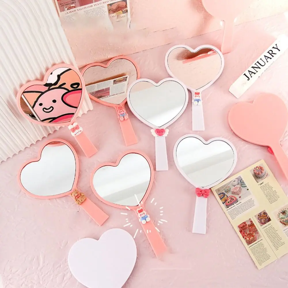 HD Cute Love Hand Makeup Mirror Cartoon Sweet Heart Shaped Vanity Mirror Portable Handheld Compact Mirrors Travel