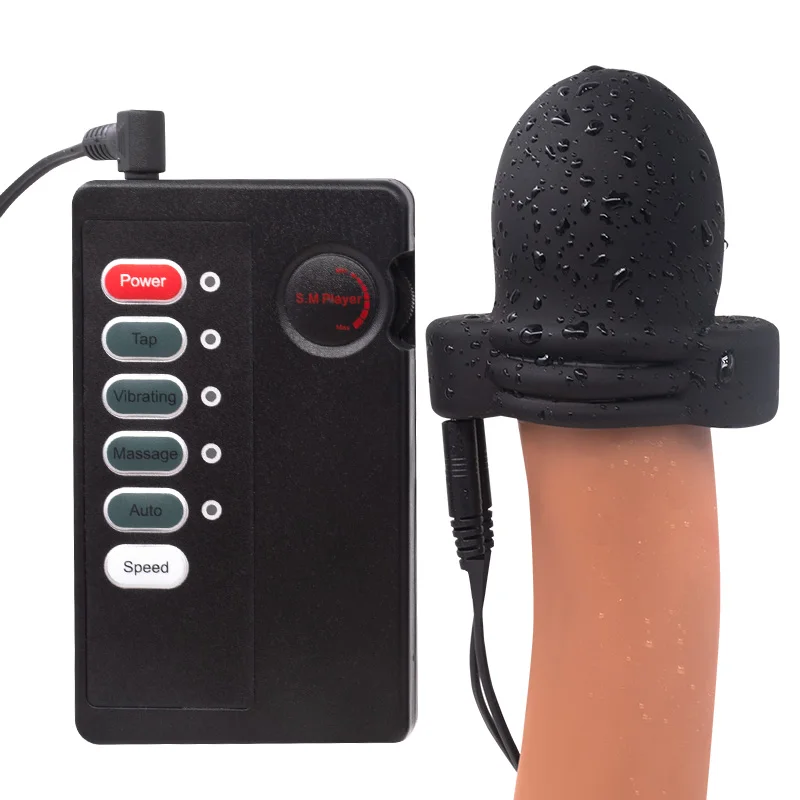 Male Electro Shock Penis Glans Trainer Cock Ring E-stim Orgasm Medical Sleeve Time Delayed Ejaculation Masturbator Sex Toys BDSM