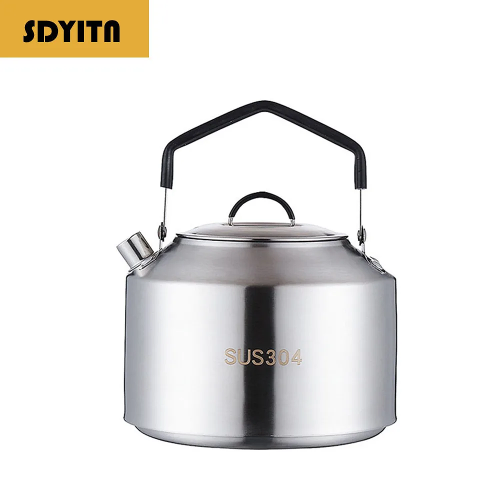 

Outdoor Cooking Supplies: Stainless Steel Camping Kettle with Heat-Resistant Handle and 1L Capacity