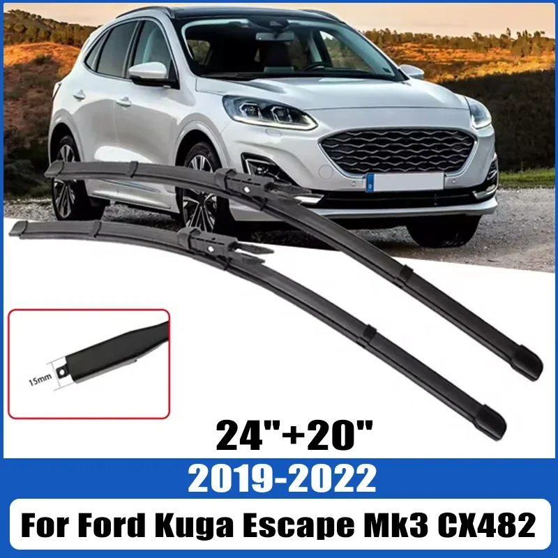 

For Ford Kuga Escape Mk3 CX482 2019-2022 2020 Wiper Front Wiper Blades Windshield Windscreen Window Brush 24"+20"Car Accessories