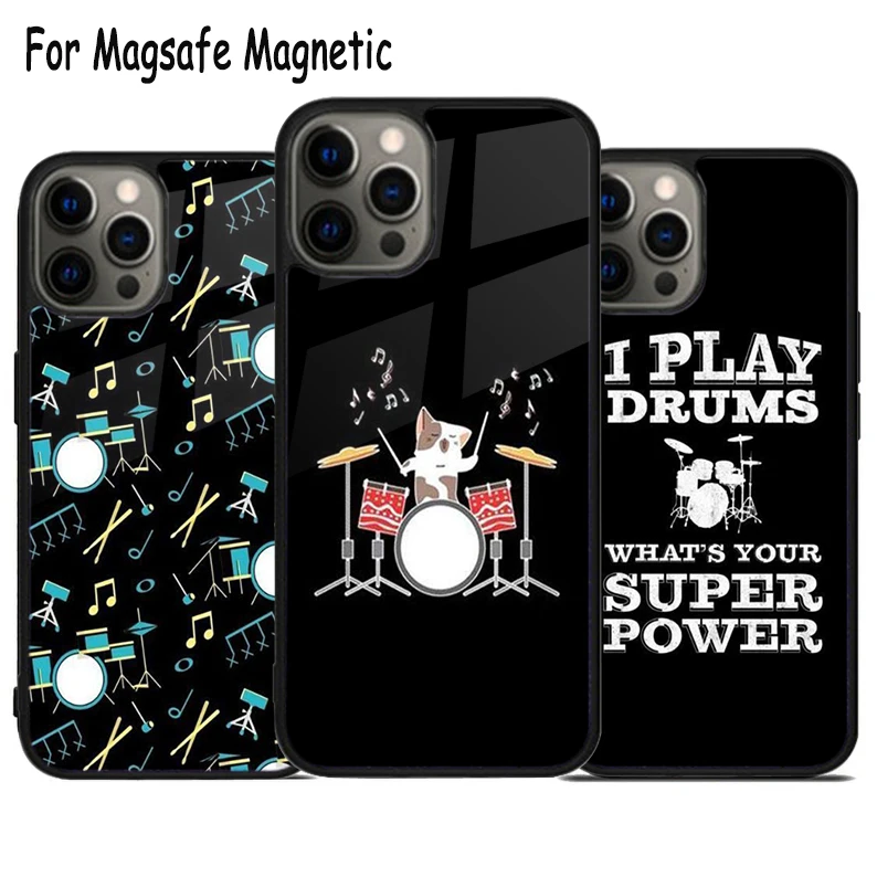 Musical Drum Drumsticks Drummers Wireless Charge Magsafe Phone Case For iPhone 15 16 14 13 11 12 Pro Max Plus Magnetic Cover