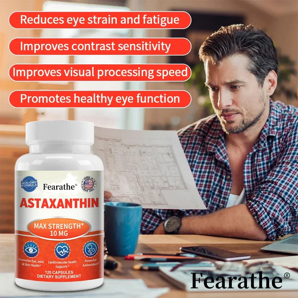 Integratore di astaxantina pura (forza massima 10 Mg) -antiossidante-promuove la salute di occhi, articolazioni, pelle e cuore