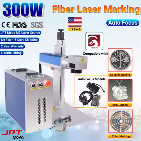 300W JPT Mopa Auto Focus Fiber Laser Marking Cutting Machine Fiber Laser Deep Engraver for All Metal Gold Silver Jewelry Ring