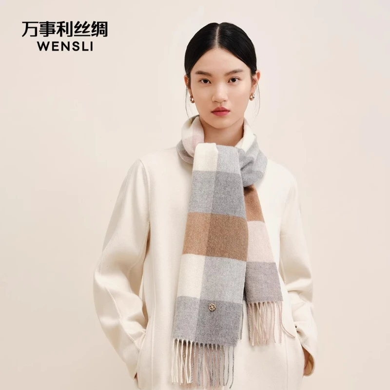 Wensli Christmas Gift Autumn/Winter New Fringe Wool Plaid Neckwarmer Fashionable Shawl for Warmth Scarf for Women