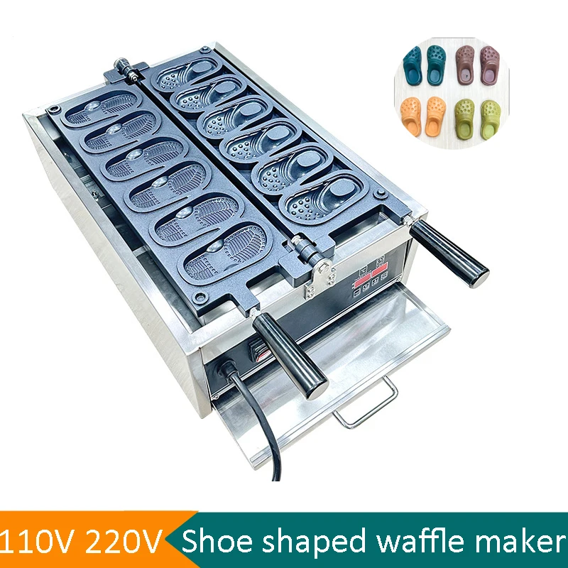 Nowa Elektryczna Maszyna do Wafli w Kształcie Butów ze Stali Nierdzewnej, 6 Sztuk, Sprzęt do Wafli w Kształcie Butów na Śniadanie