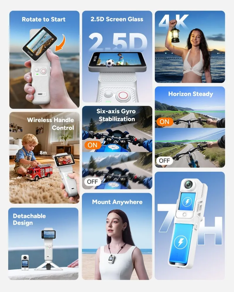 Nuova Videocamera d'Azione Tascabile SJCAM C400 Bianca, Videocamera per Vlogging e Streaming Live su YouTube