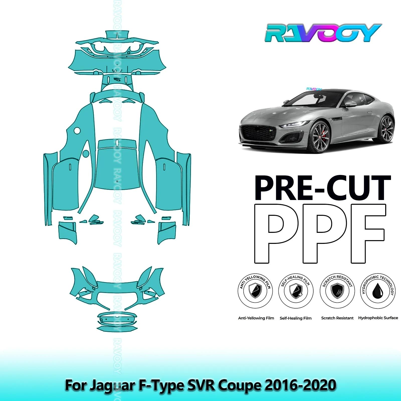 

8.5Mil Precut PPF Paint Protection Film Full Vehicle For Jaguar F-Type SVR Coupe 2016-2020