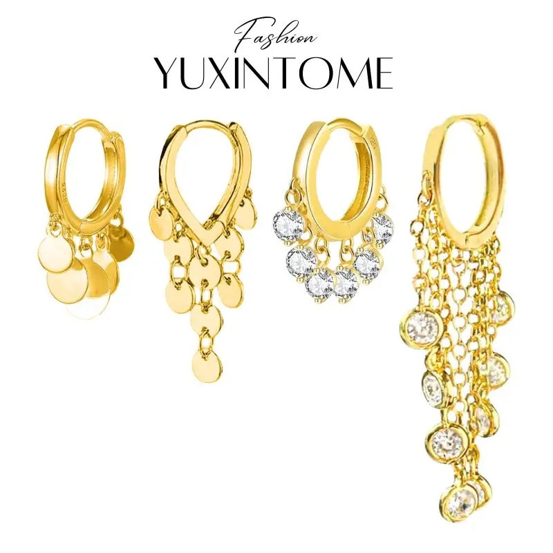 

925 Sterling Silver Needle Long Chain Tassel Hoop Earrings for Women Circular Zircon Pendant Earrings Luxury Wedding Jewelry