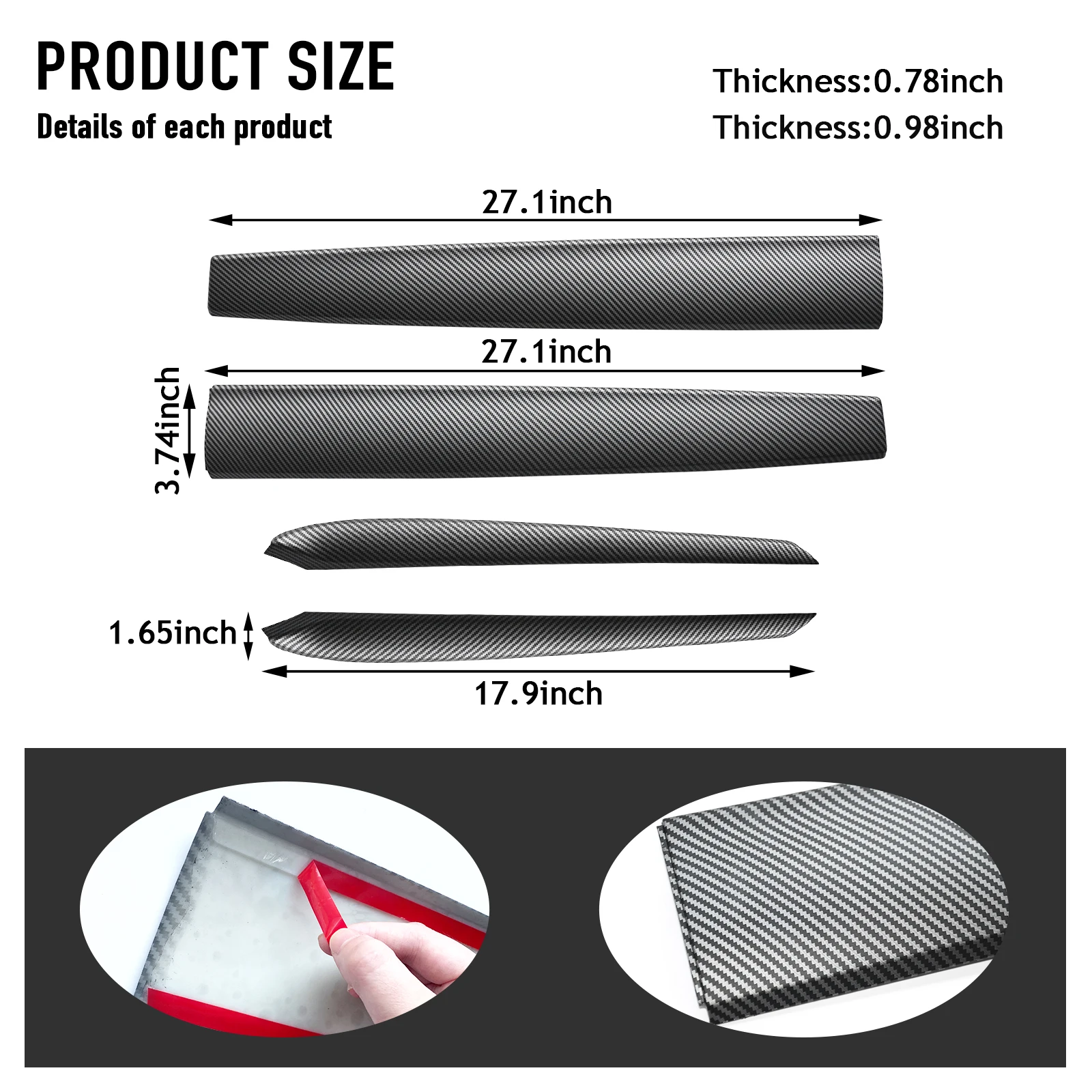 Car Center Console Dashboard Cover / Door Trim Strip Matte ABS For Tesla Model Y/3 2019-2023 Trims Cover Decoration Sticker