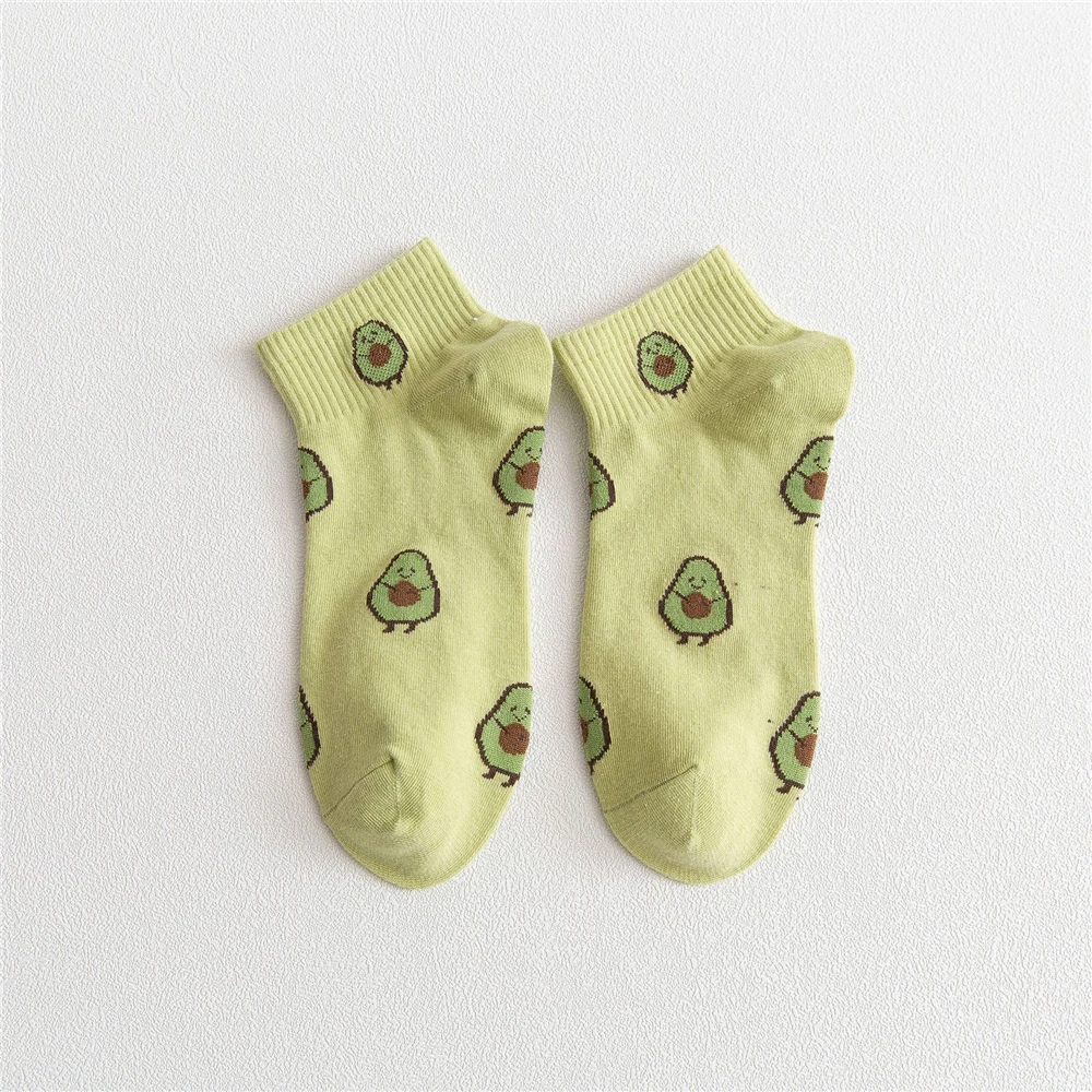 New Fashion Women Cotton Socks Green Avocado Fruit Harajuku Ladies Funny Happy Soft Cute Japanese Casual Girls Short Sokken