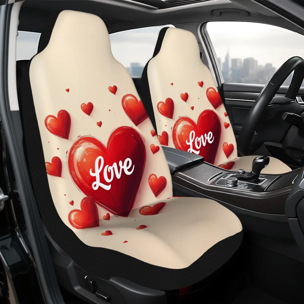2pcs Valentines Love Hearts Print Front Covers | Polyester Fiber, Quick To Remove And Wash, Universal Fit, Machine Washable, Com