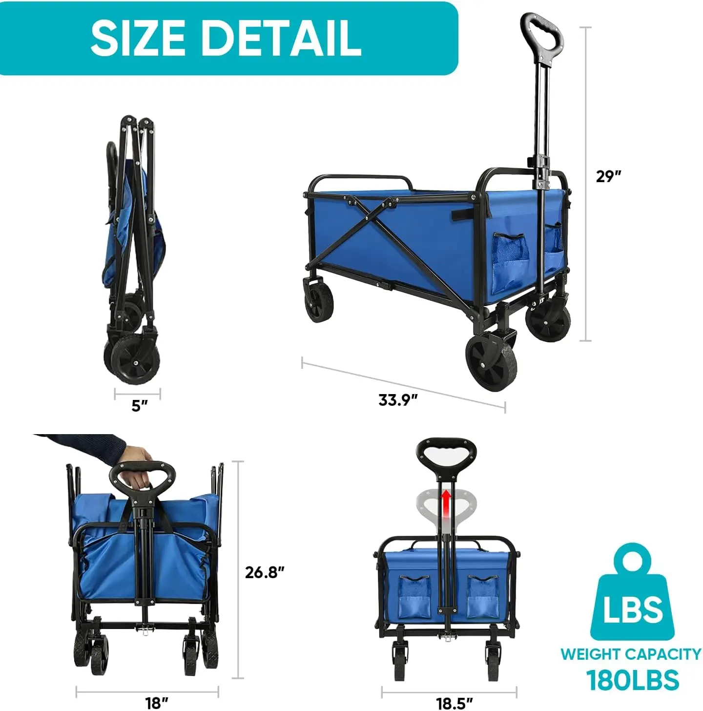 

Складная садовая тележка, пляжная коляска большой вместимости, подходит для занятий спортом на открытом воздухе, покупок и кемпинга, синяя.
