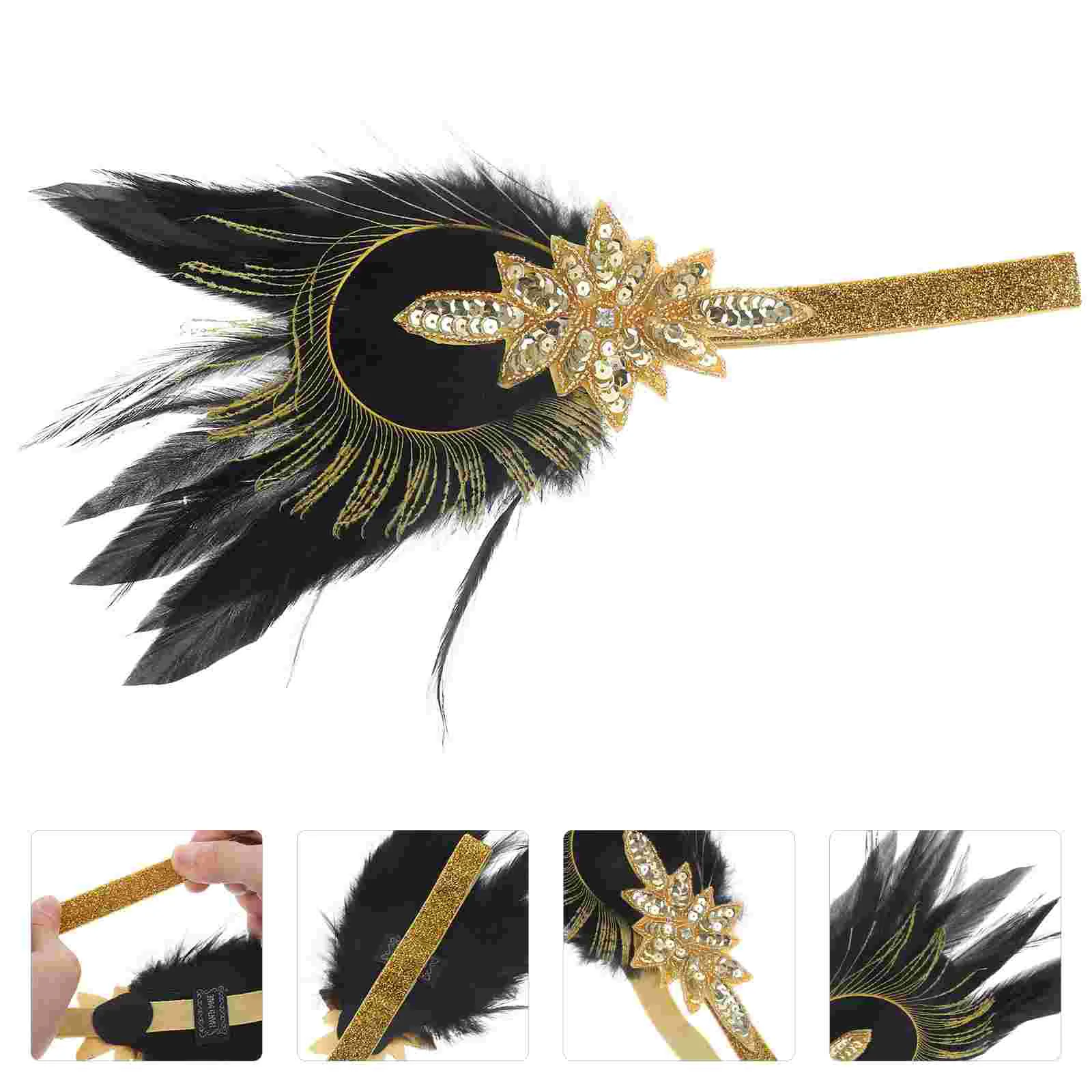 Wedding Feather Headband Hair Bands Fancy Headbands for Women Beaded 1920s Accessories Flapper Artificial Banquet