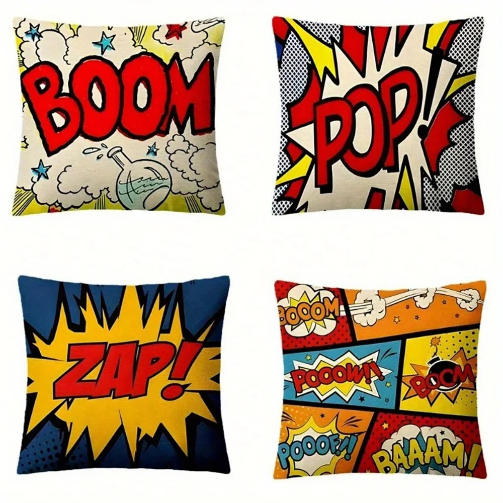 1PC 2D Flat Comic Book Superhero Sound Effects Throw Pillow Covers Pop Art Decorative Cushion Cases for Home No Pillow Core