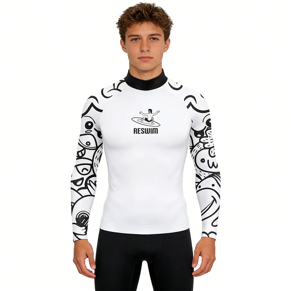 Men's Surf Swimsuit Swimming T-shirts Beach UV Protection Swimwear Rash Guards Water Sports Long Sleeve Surfing Diving Swimsuit