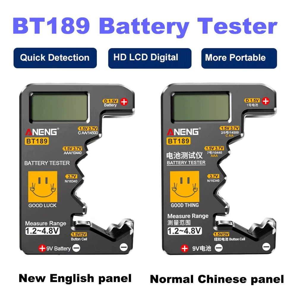 BT189 Button Cell Battery Tester LCD Display Universal Battery Checker for AA AAA 9V 1.5V/3V Button Cell Batteries Tester Tools