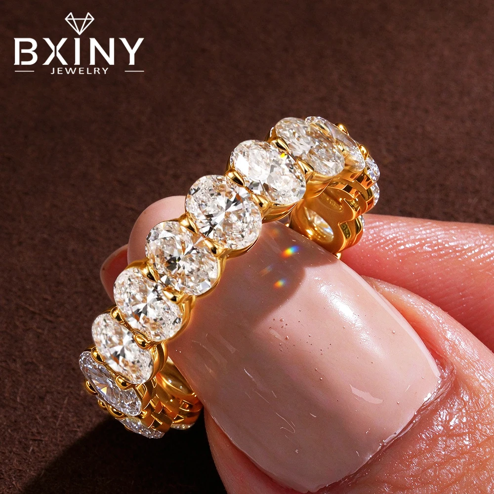 0.3ct Oval Cut Moissanite Eternity Rings 925 Sterling Silver with 18K Gold Plating Diamond Wedding Band  For Women Jewelry Gifts