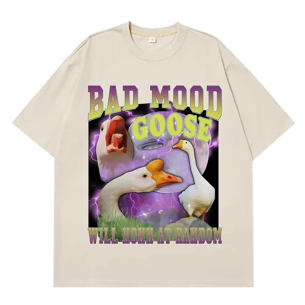 Men's and Women's Fashionable Cotton Casual Harajuku T-shirt Street Wear Bad Mood Goose Will Konk At Random Funny Meme T-shirt