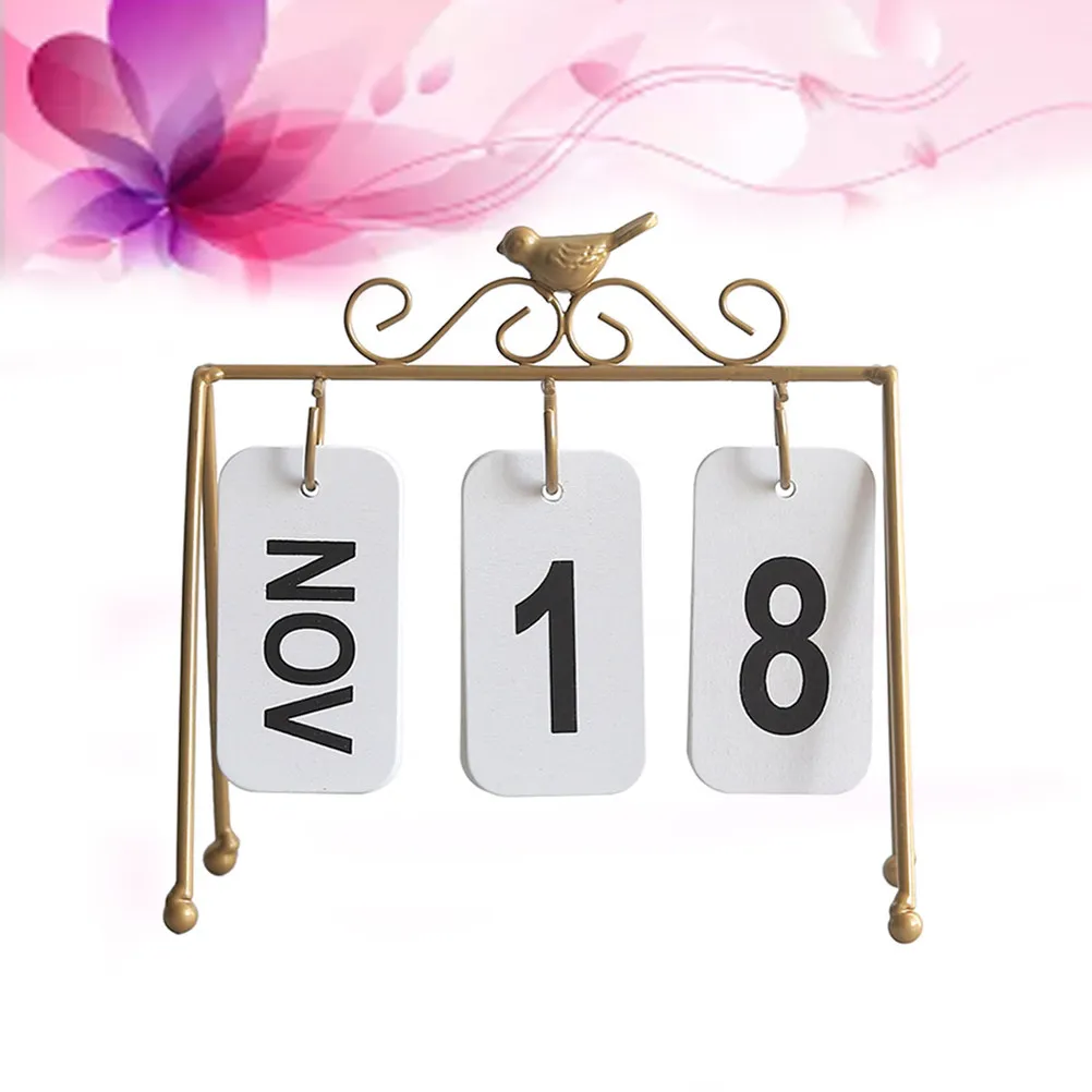Iron Desk Calendar Creative Bird Perpetual Calendar Golden Desktop Home Decoration Study Table Accessory Iron Crafts