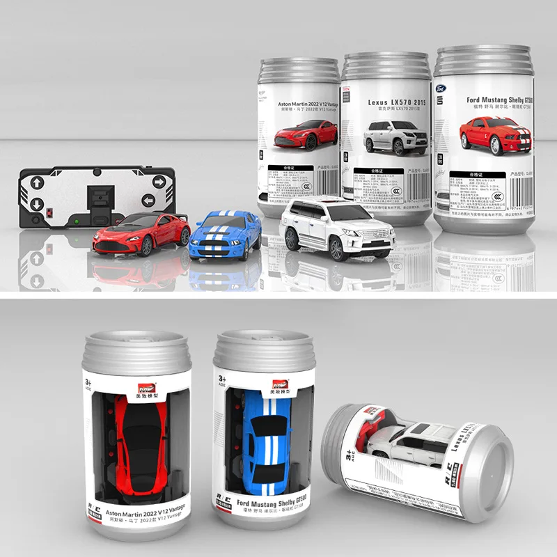 New desktop mini 1:60 can racing wireless remote control car with LED light, simple and portable pocket remote control car