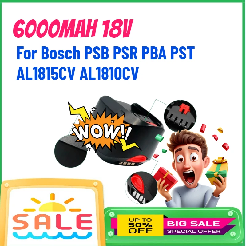 

6000mAh 18V Lithium Rechargeable Battery For Bosch PSB PSR PBA PST AL1815CV AL1810CV Home & Garden Power Tools
