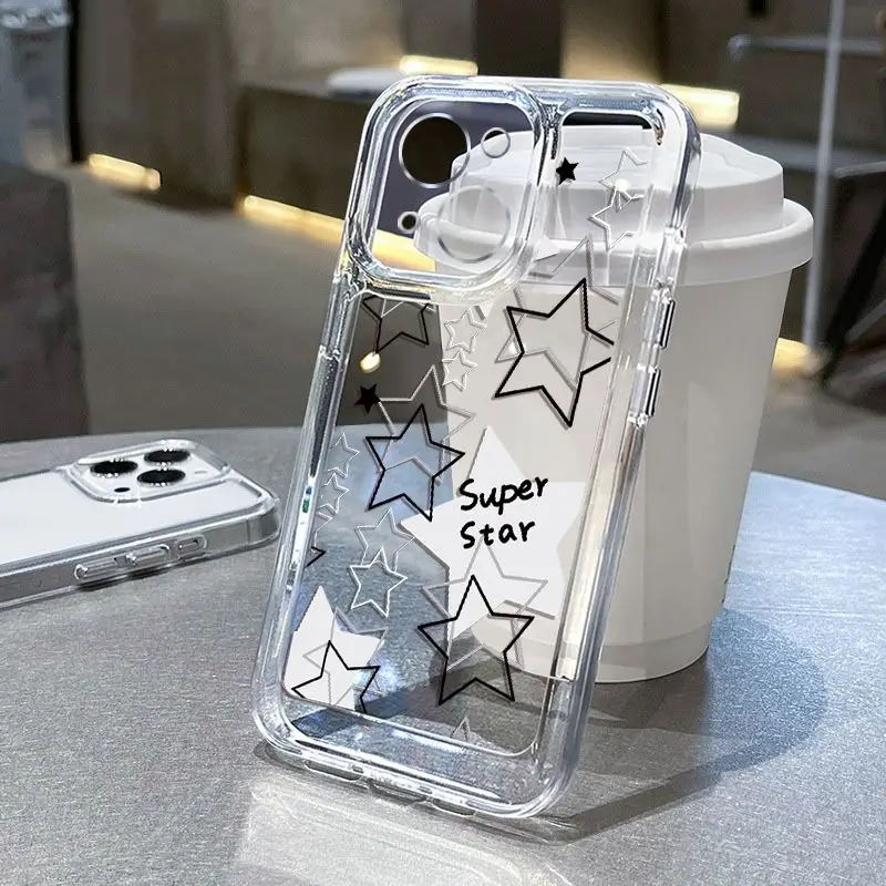 Korean Cute Star Soft Transparent Phone Case For iPhone 16 15 14 Pro Max Cases iPhone 13 11 12 Pro Max XS 7 8 Plus SE 2020 Case