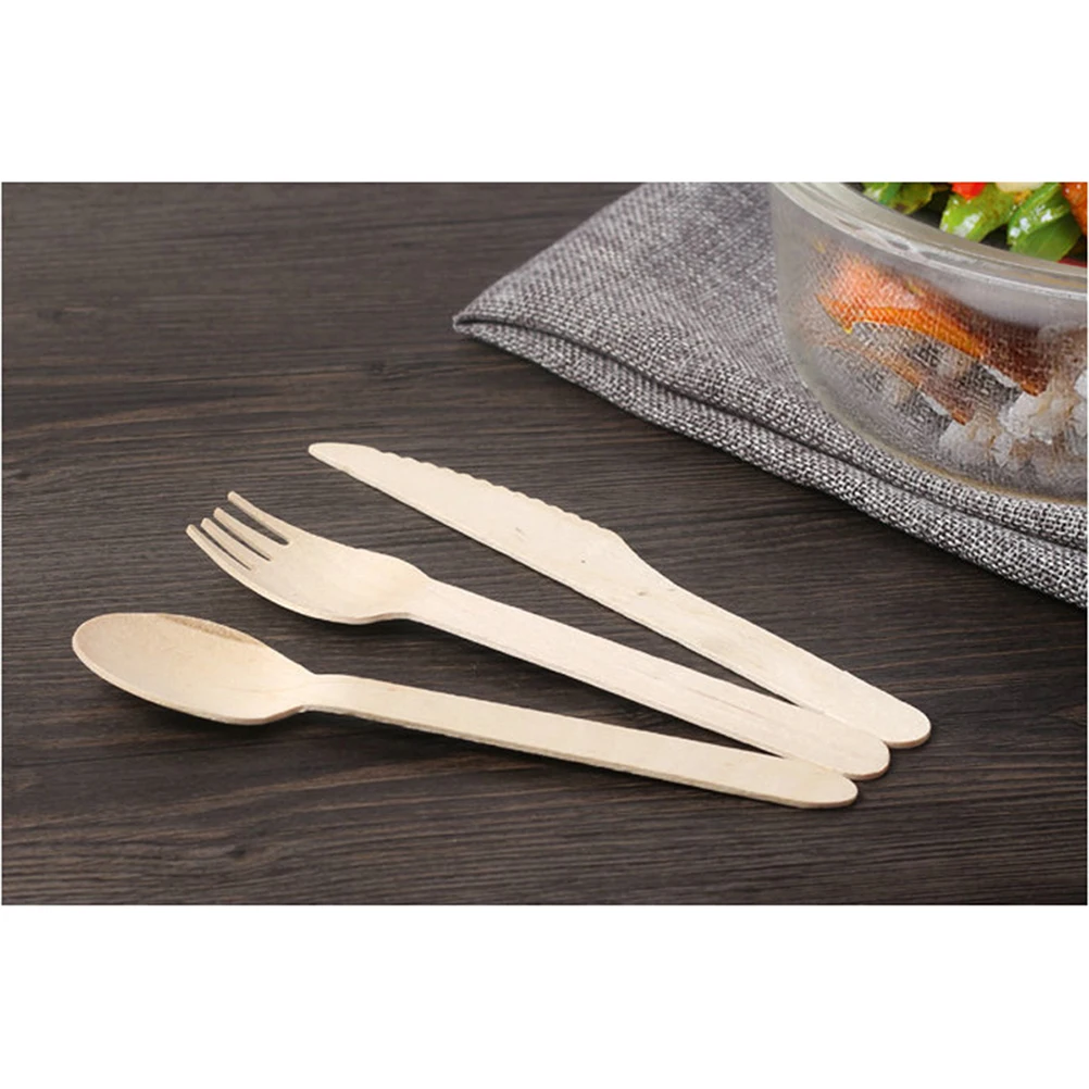 

150 Pcs Safe to Use Cutlery Wooden Untensils Tableware Biodegradable Bamboo Picnic Set Rustic