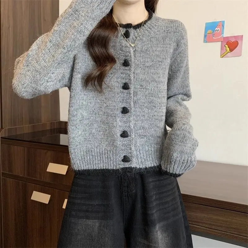 Liebe Schnalle Design Pullover Jacke frauen Strickwaren Frühling Herbst Neue Vielseitige Strickjacke Mantel Top Koreanischen Stil Weibliche