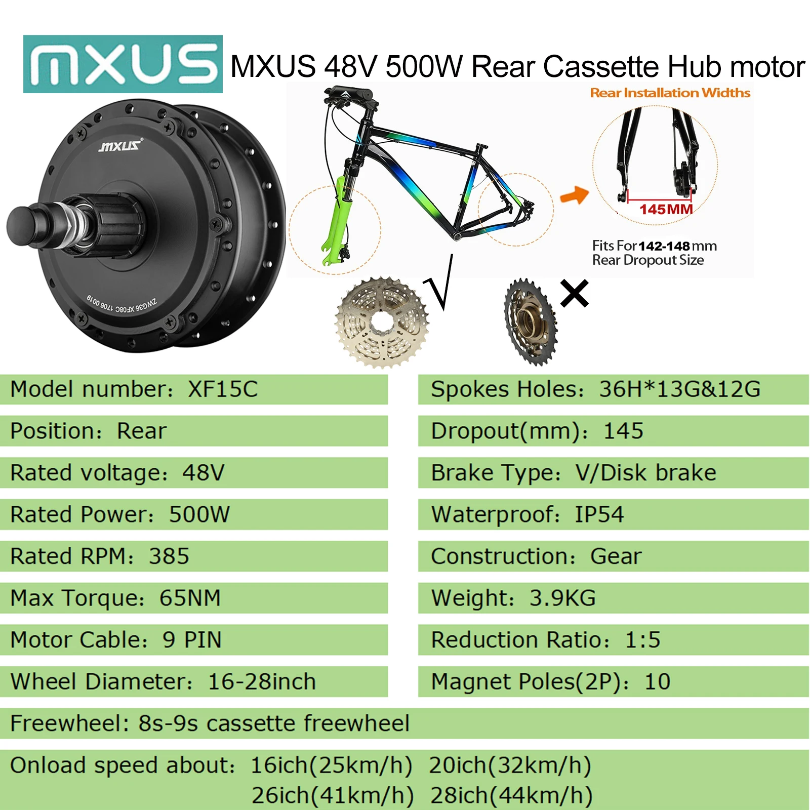 Elektrische fiets E-bike Motor MXUS 36V 250W 350W 48V 500W Hoge Snelheid borstelloze Versnellingsnaaf Motor Voor Achter cassette Wielaandrijving
